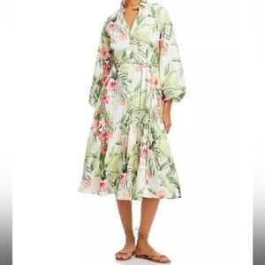 NWT Tommy Bahama Daybreak Hibiscus Linen and Cotton Floral Midi Dress Size XL